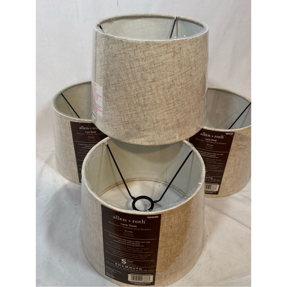 New Allen+Roth tan linen small drum lamp shades (4) 8x10x7